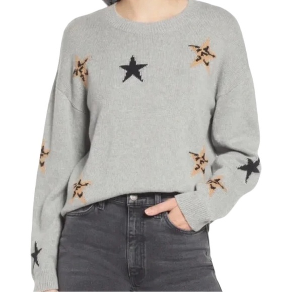 RAILS PERCI HEATHER GRAY ANIMAL STARS CASHMERE BLEND KNIT SWEATER - Picture 1 of 9